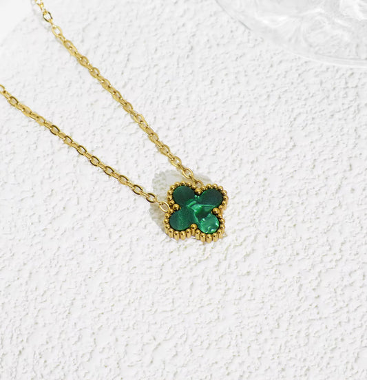 Emerald Single Clover Ketting 18K