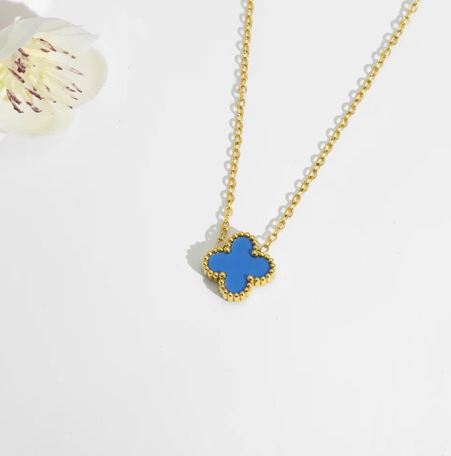 Hemels Blauw Single Clover Ketting 18K