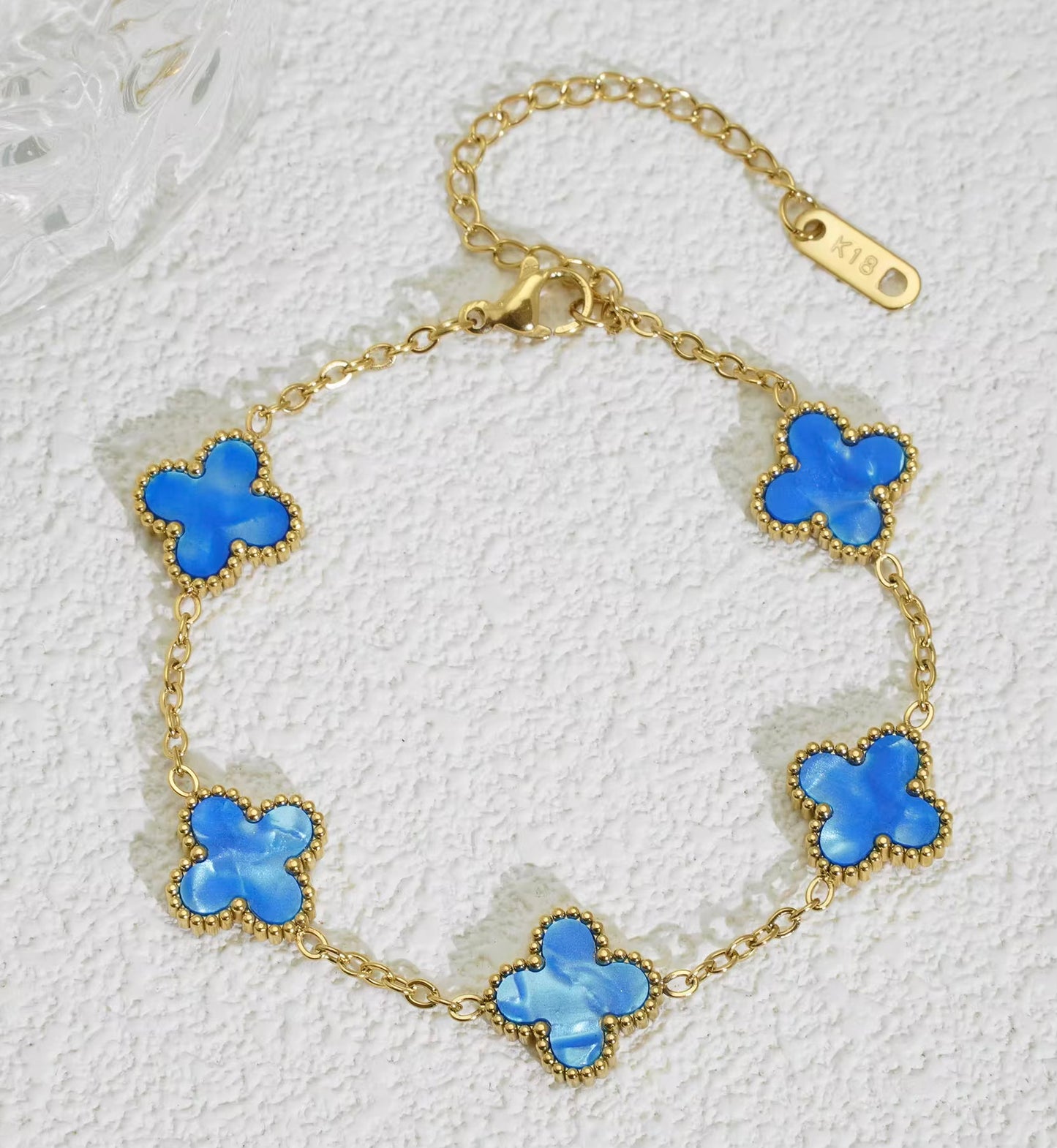 Ocean Blue Clover Armband | 18K Verguld Goud