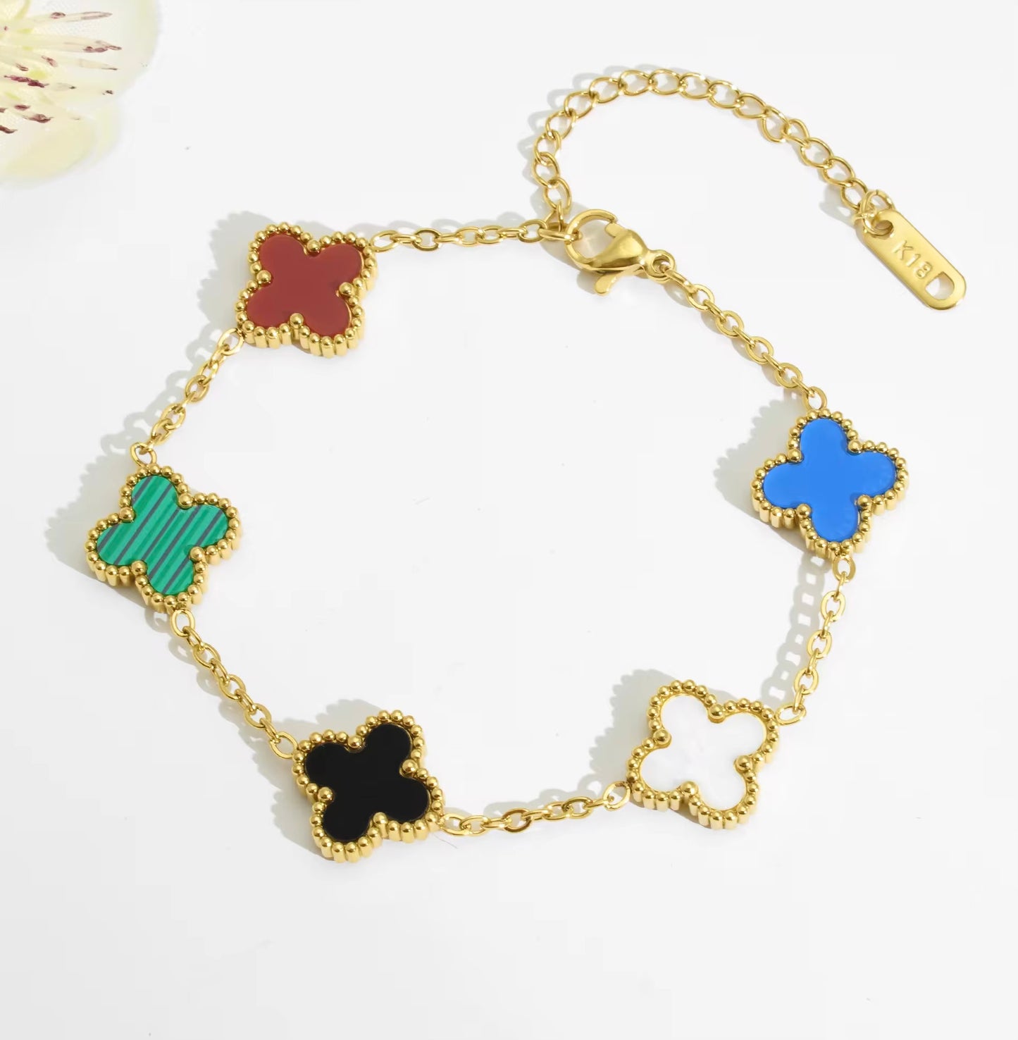 Regenboog Clover Armband | 18K Verguld Goud