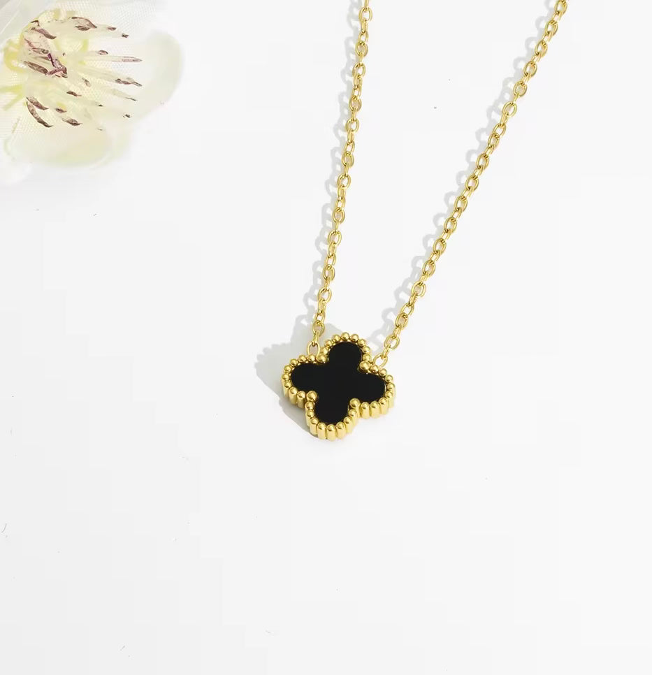 Zwart Single Clover Ketting 18K