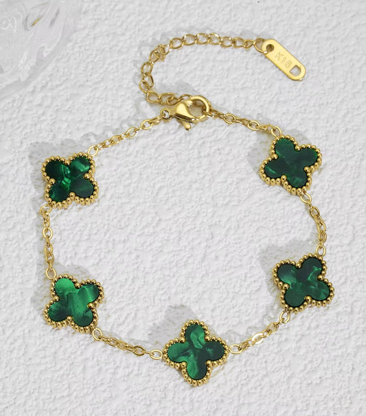 Groene Clover Armband | 18K Verguld Goud