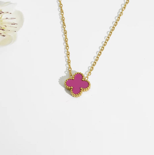 Roze Single Clover Ketting 18K