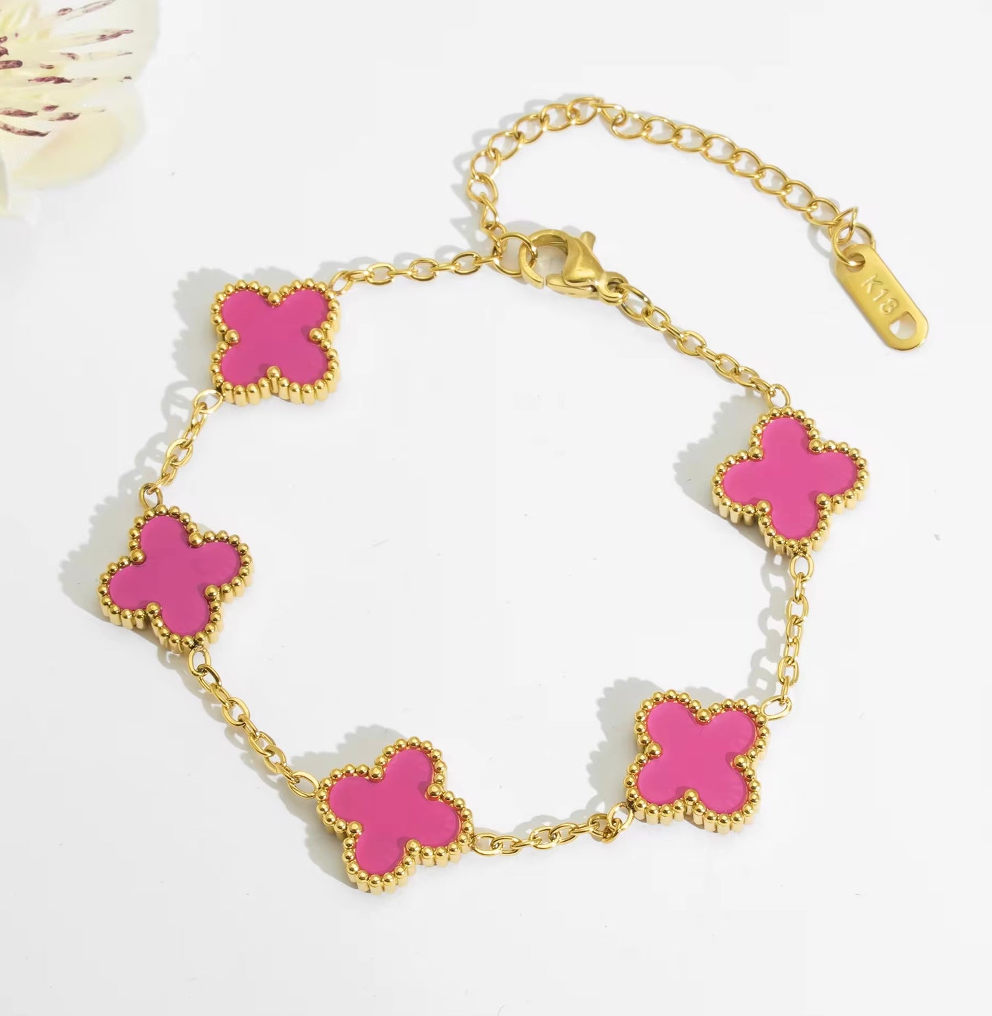 Roze Clover Armband | 18K Verguld Goud