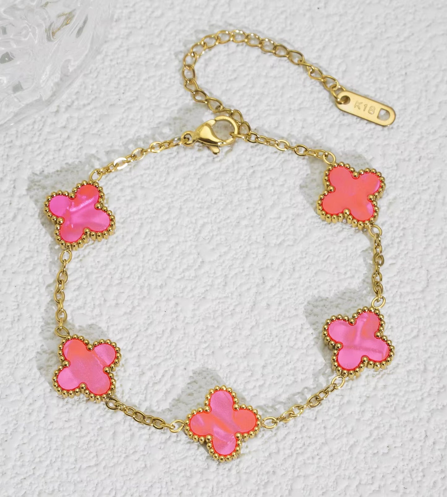 Candy Roze Clover Armband | 18K Verguld Goud