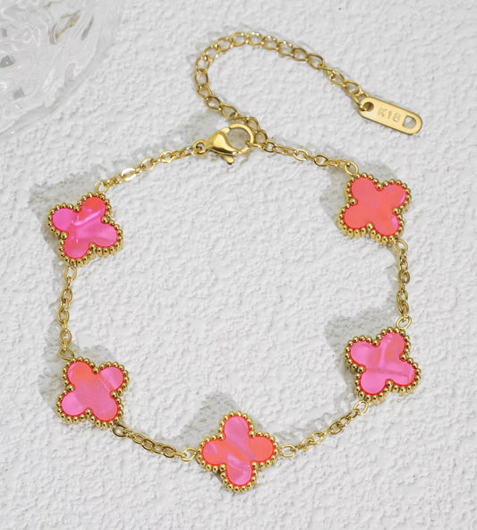 Candy Roze Clover Armband | 18K Verguld Goud