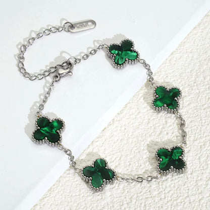 Groene Clover Armband | 18K Verguld Goud