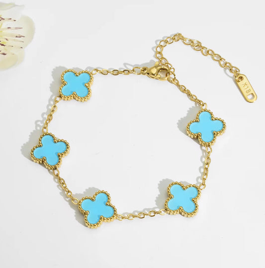 Baby Blue Clover Armband | 18K Verguld Goud