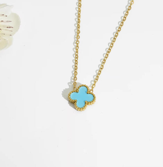 Baby Blauw Single Clover Ketting 18K