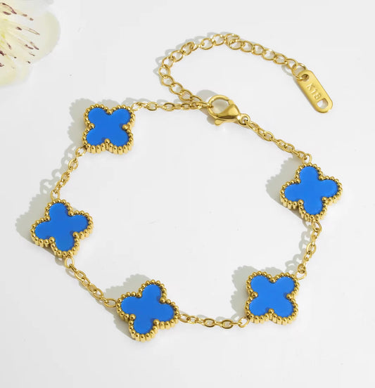 Blauwe Clover Armband | 18K Verguld Goud