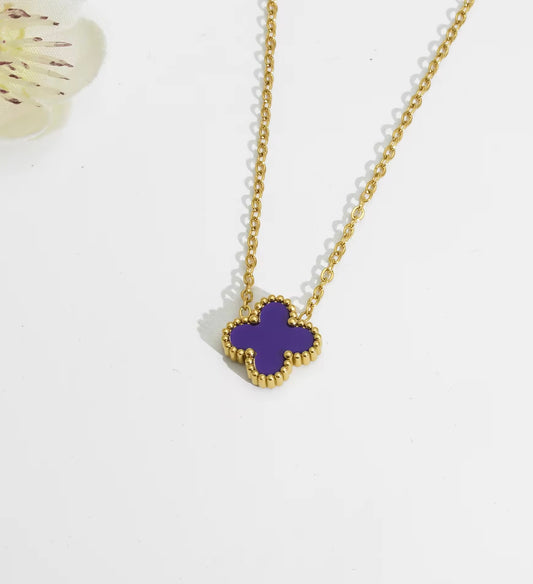 Paars Single Clover Ketting 18K