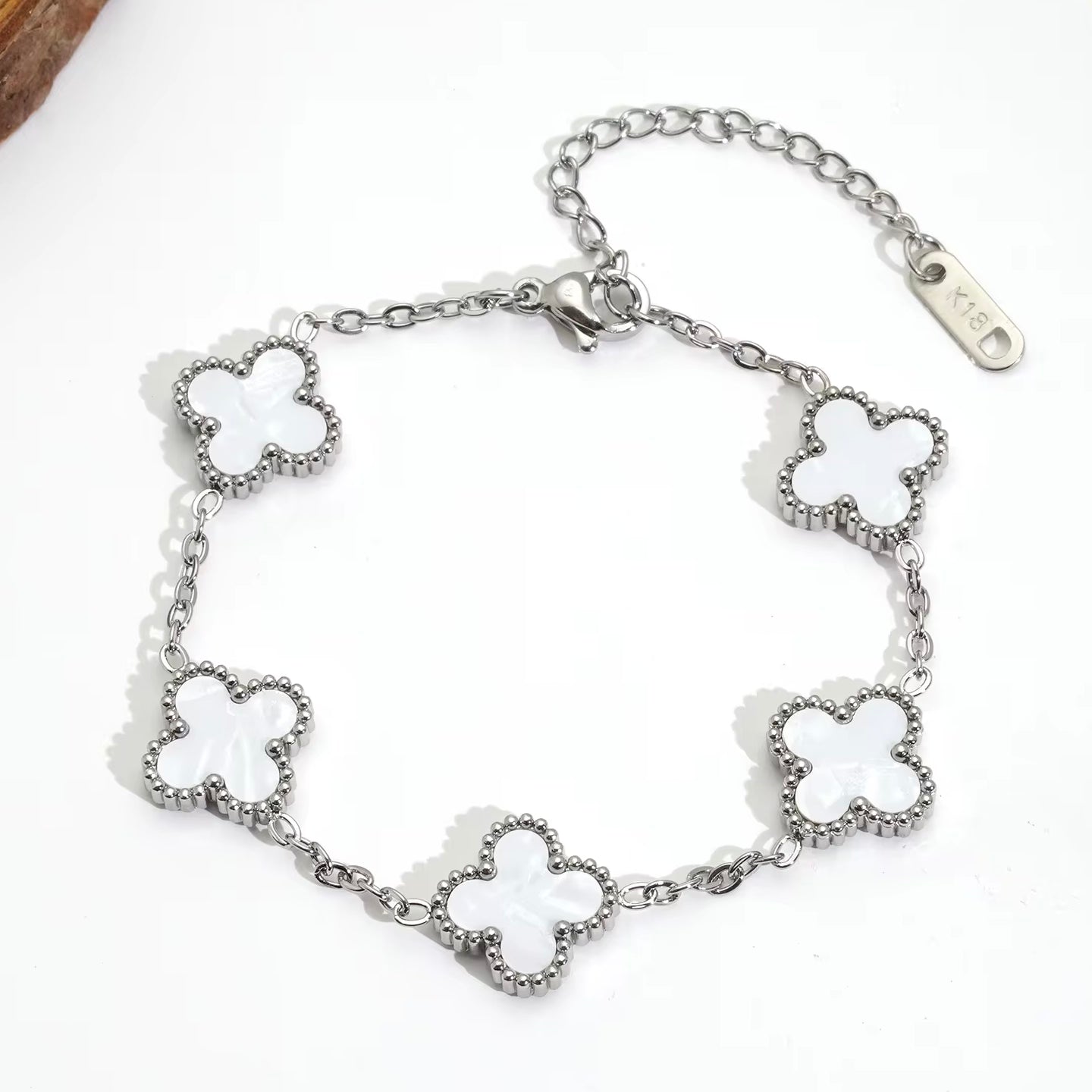 Witte Clover Armband | 18K Verguld Goud