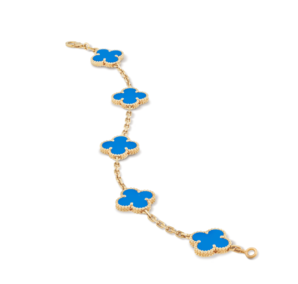 Blauwe Clover Armband | 18K Verguld Goud