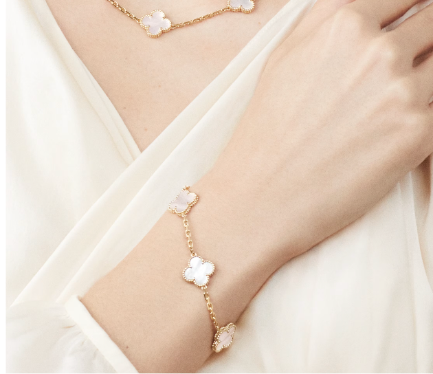 Witte Clover Armband | 18K Verguld Goud